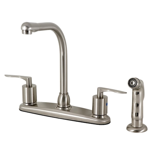 Kingston Brass Centerset Kitchen Faucet with Plastic Sprayer, Brushed Nickel FB758SVLSP - main